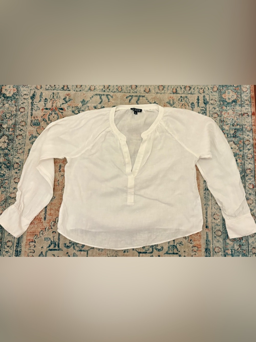 J. Crew 100% Linen White Popover Blouse
